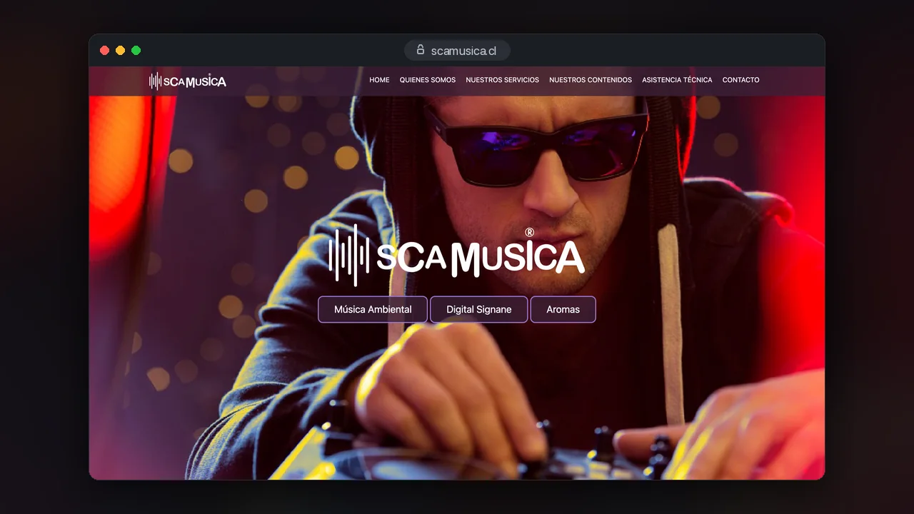 Sitio web de SCA Música, empresa de música ambiental para retail