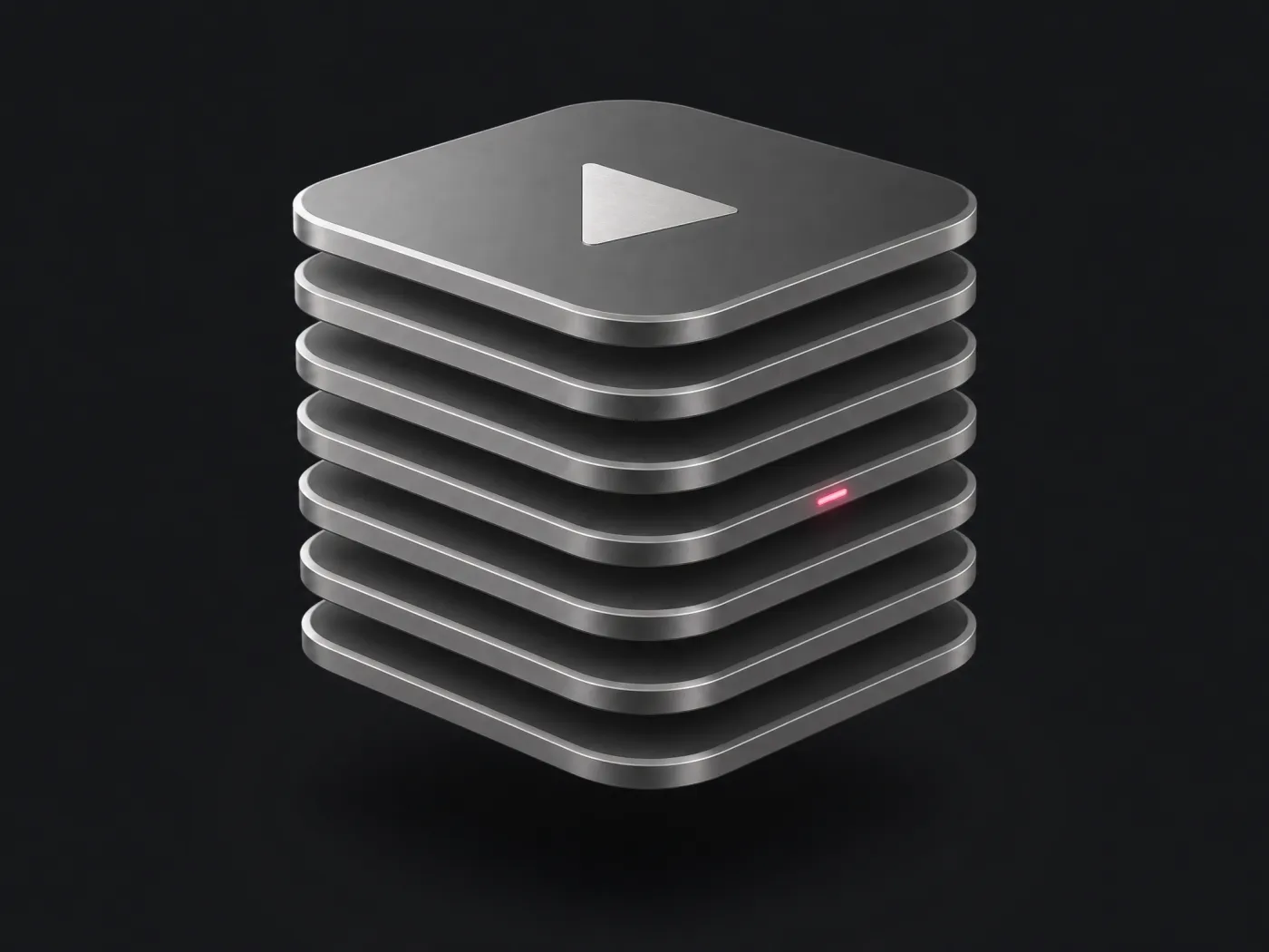 Stack of eight titanium plates with a play symbol on the top one